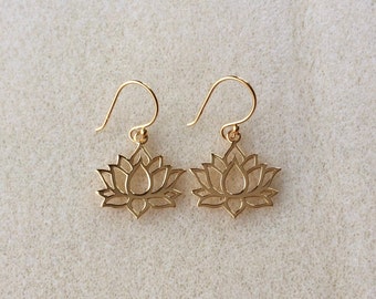 Gold Lotus Flower Earrings Yoga Meditation Festival Harmony Womens ♡ 