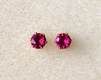 18ct Gold over Sterling Silver 4mm Ruby Stud Earrings July Birthstone.