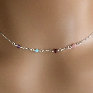 Sterling Silver Multi Gemstone Choker Necklace.