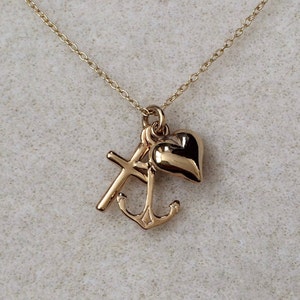 18ct Gold over Sterling Silver Faith Hope and Charity Charm Pendant Necklace.