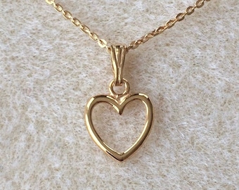 18ct Gold over Sterling Silver Open Heart Drop Pendant Necklace.