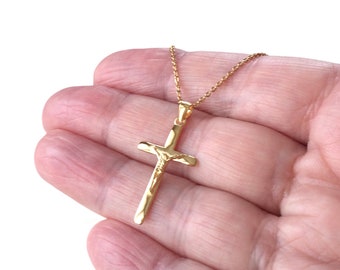 18ct Gold over Sterling Silver Crucifix Cross Pendant Necklace.