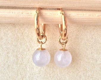 18ct Gold over Sterling Silver Rose Quartz Gemstone Creole Hoop Earrings.