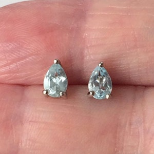 Sterling Silver Pear Cut Blue Topaz Stud Earrings December Birthstone.