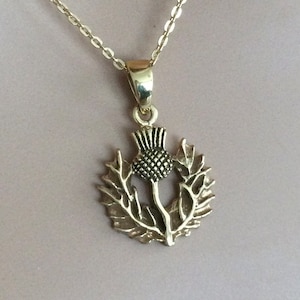 18ct Gold over Sterling Silver Celtic Scottish Thistle Pendant Necklace.