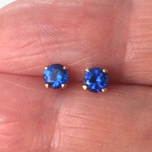 14ct Gold Filled 4mm Blue Sapphire Stud Earrings September Birthstone.