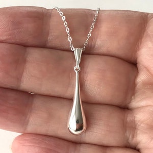 Sterling Silver Long Teardrop Pendant Necklace.