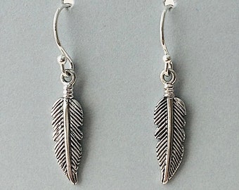 Sterling Silver Feather Drop Earrings.