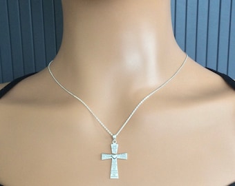 Sterling Silver Serenity Prayer Cross Pendant Necklace.