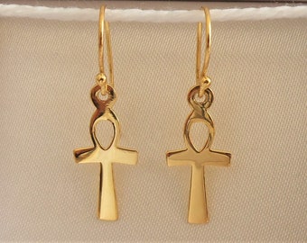 18ct Gold over Sterling Silver Ankh Cross Earrings.