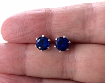 Sterling Silver 6mm Blue Sapphire Stud Earrings September Birthstone.