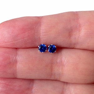 Sterling Silver 4mm Blue Sapphire Stud Earrings September Birthstone.
