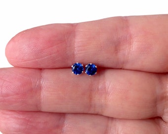 Sterling Silver 4mm Blue Sapphire Stud Earrings September Birthstone.