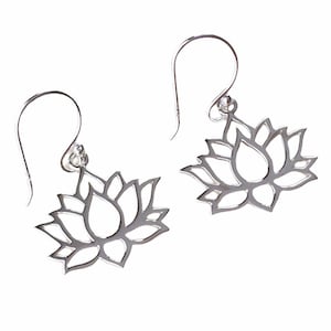 Sterling Silver Lotus Flower Drop Earrings.