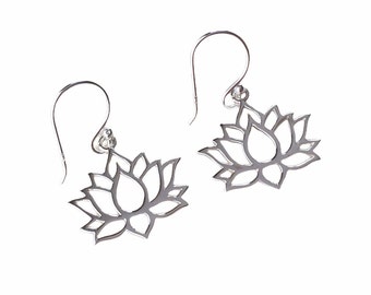 Sterling Silver Lotus Flower Drop Earrings.