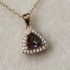 18ct Gold over Sterling Silver Trillion Cut Mystic Topaz Pendant Necklace.