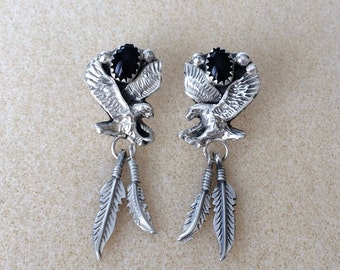 Vintage Sterling Silver & Jet Eagle Earrings.