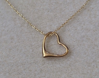 18ct Gold over Sterling Silver Floating Heart Pendant Layering Necklace.