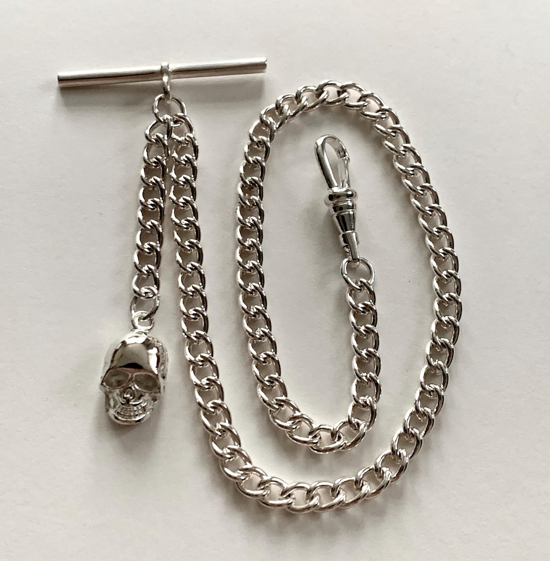 Silver Plated Albert Pocket Watch Chain With Gothic Skull Fob. - Etsy