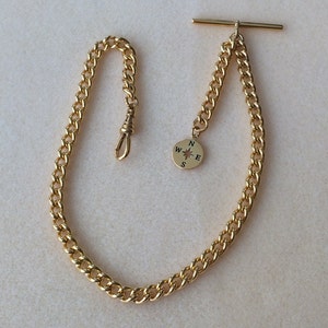 Gold Plated Albert Pocket Watch Chain with Compass Fob.