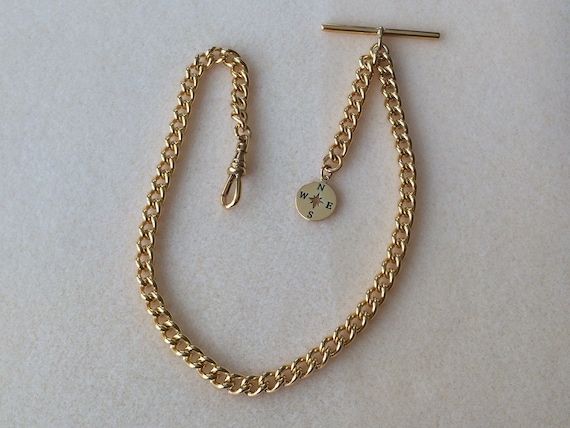 Gold Plated Albert Pocket Watch Chain With Compass Fob. Etsy UK