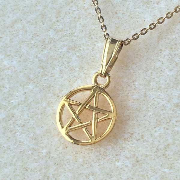 18ct Gold over Sterling Silver Star Pentacle Pentagram Pendant Necklace.