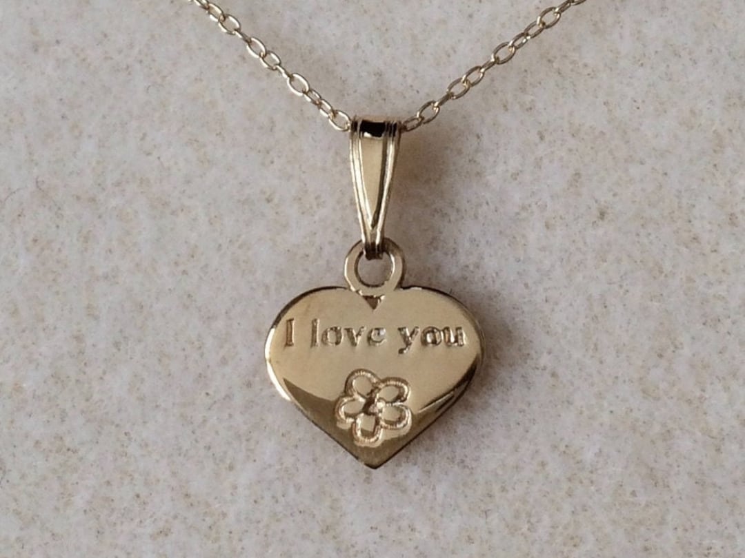 18ct Gold Over Sterling Silver 'I Love You' Heart Pendant Necklace