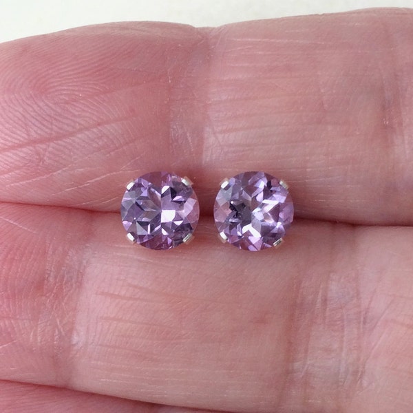 Sterling Silver 6mm Amethyst Stud Earrings February Birthstone.