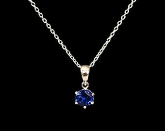 Sterling Silver Blue Sapphire Pendant Layering Necklace, September Birthstone.