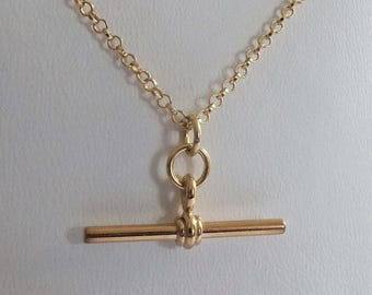 18ct Gold over Sterling Silver T Bar Pendant & Chain Necklace.