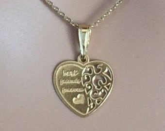 Gold BFF Necklace - 18ct Gold over Sterling Silver BFF Best Friends Forever Heart Necklace.