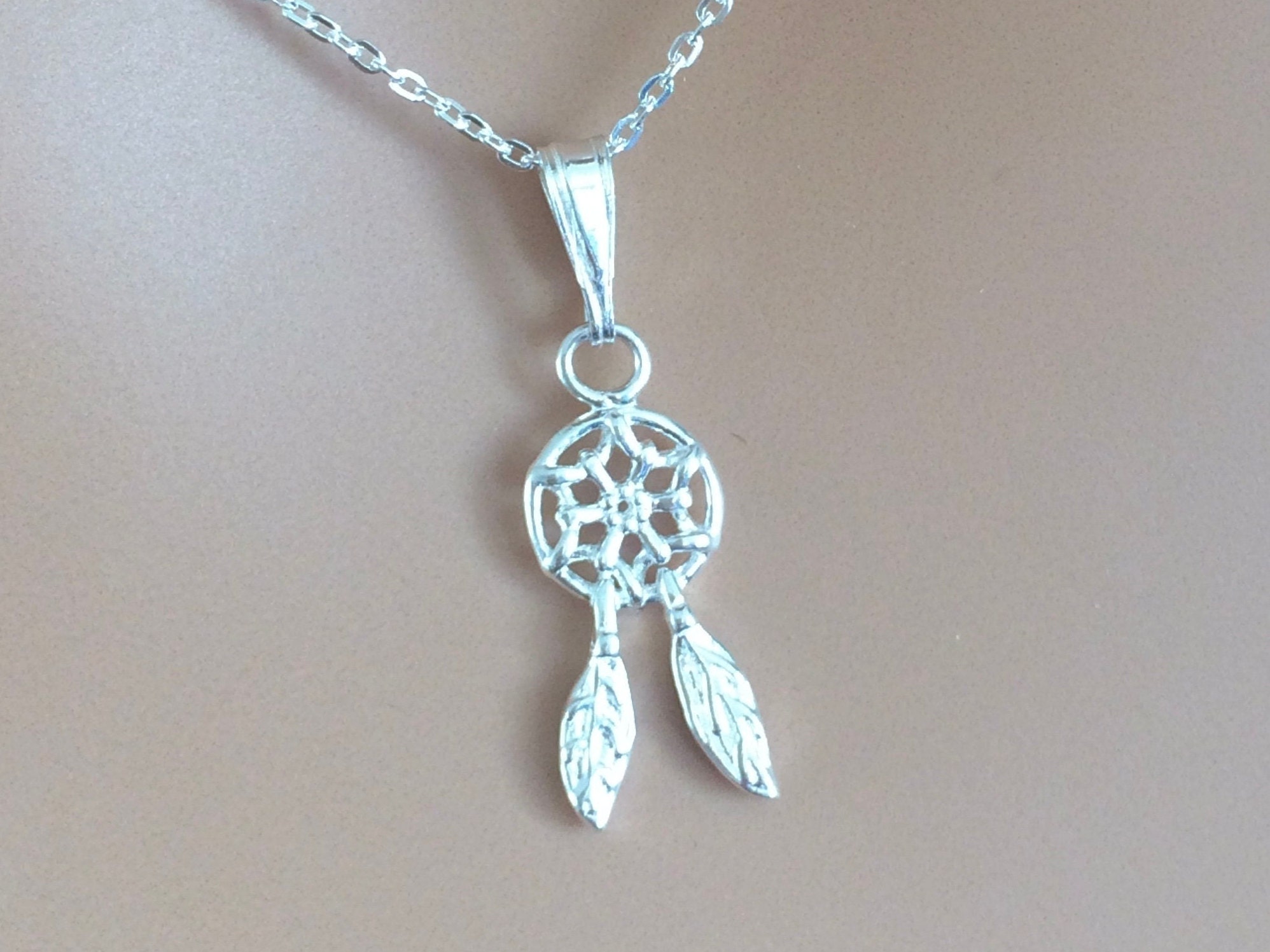 WithLoveSilver 925 Sterling Silver Dream Catcher Pendant | Small Feather & Bead Charm For Necklaces