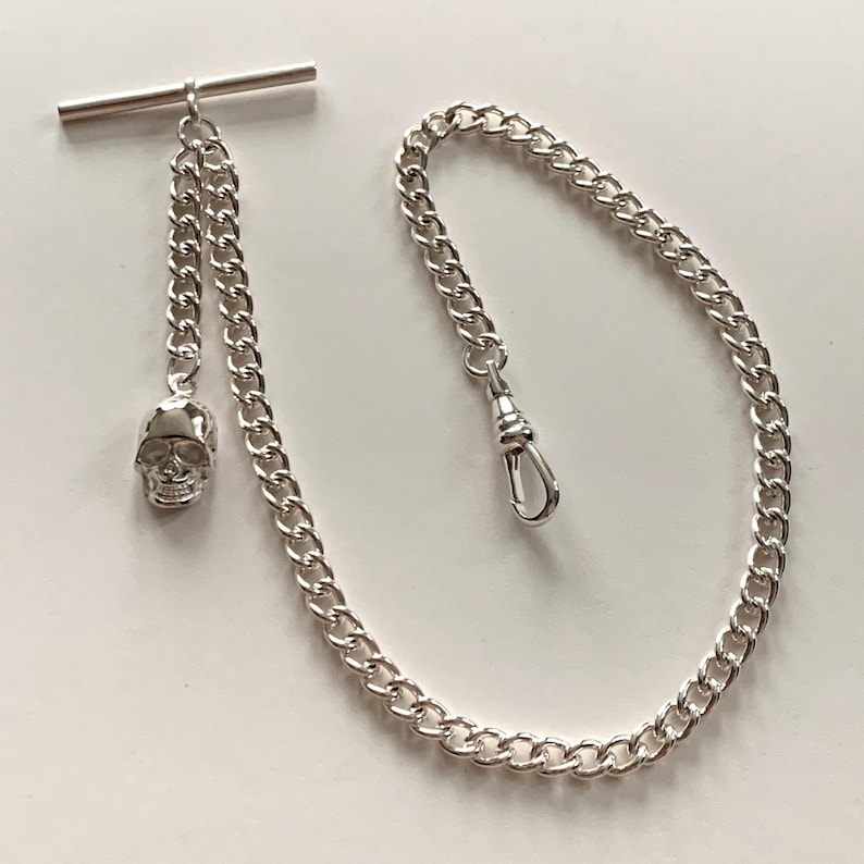 Silver Plated Albert Pocket Watch Chain With Gothic Skull Fob. - Etsy