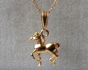18ct Gold over Sterling Silver Horse Pony Pendant Necklace.