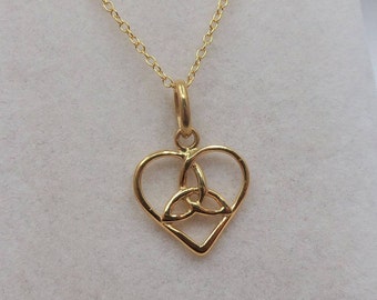 18ct Gold over Sterling Silver Celtic Knot Heart Pendant Necklace.