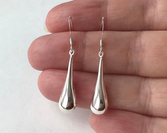 Sterling Silver Long Teardrop Earrings.