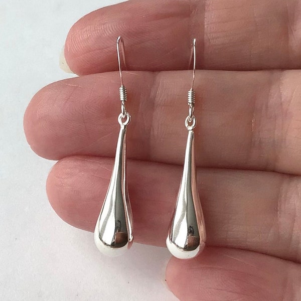 Sterling Silver Long Teardrop Earrings.