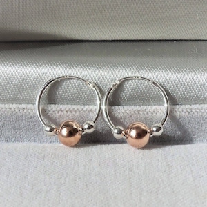 Sterling Silver Sleeper Hoop Earrings with Rose & Silver Beads. image 1