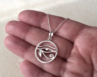 Sterling Silver Eye of Horus Pendant Necklace.