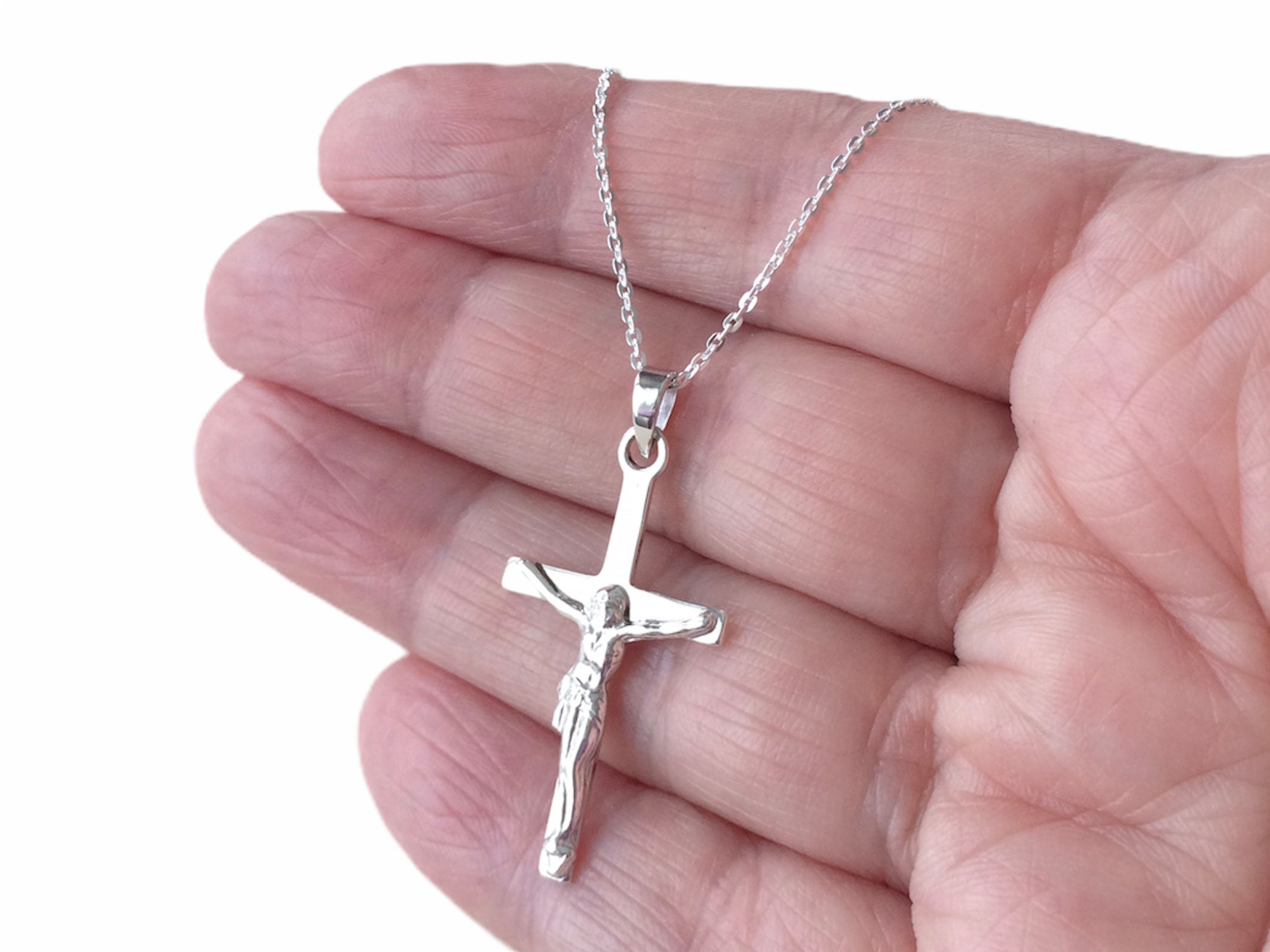 Sterling Silver Crucifix Cross Pendant Necklace. Etsy UK