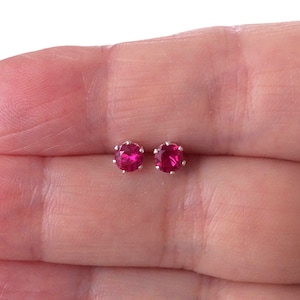 Sterling Silver 4mm Ruby Stud Earrings July Birthstone.