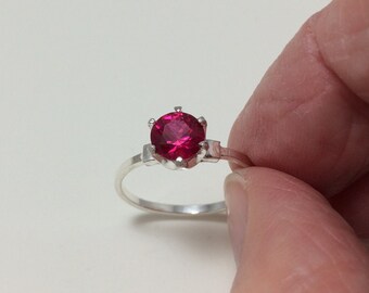 Sterling Silver Ruby Ring July Birthstone, Size UK M.