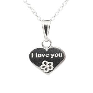 Sterling Silver I Love You Heart Pendant Necklace.