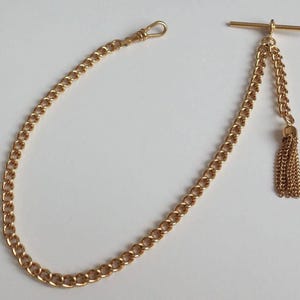 18ct Gold Plated Albert Pocket Watch Chain + Tassel Fob.