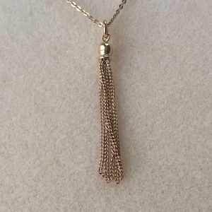 18ct Gold over Sterling Silver Long Tassel Drop Pendant Necklace.