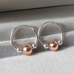 Sterling Silver Sleeper Hoop Earrings with Rose & Silver Beads. image 3