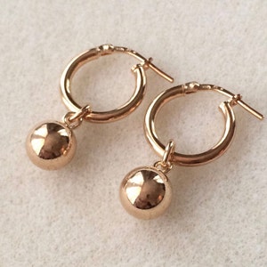 18ct Gold over Sterling Silver Sphere Ball Drop Creole Hoop Earrings.