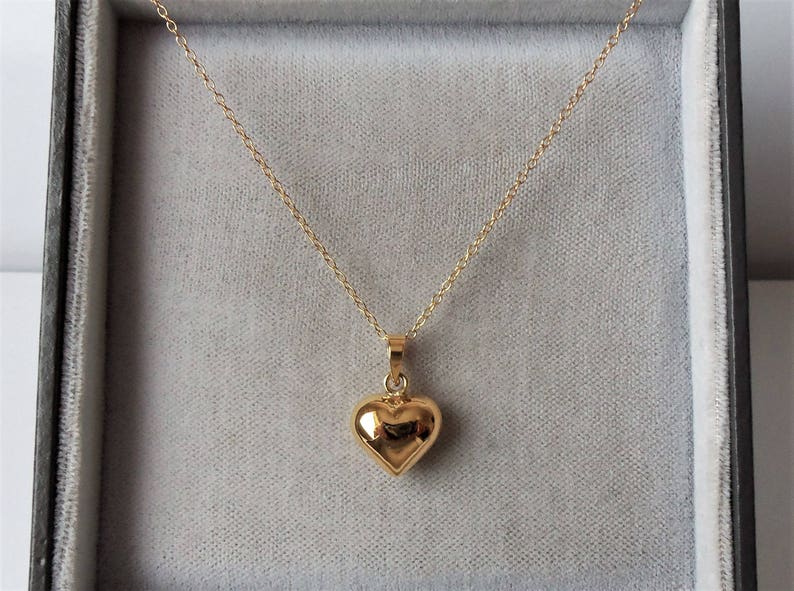18ct Gold over Sterling Silver Puffed Heart Pendant Necklace. Etsy