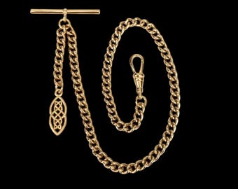 Gold Plated Albert Pocket Watch Chain with Celtic Knot Fob.