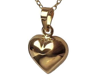 18ct Gold over Sterling Silver Puffed Heart Pendant Necklace.